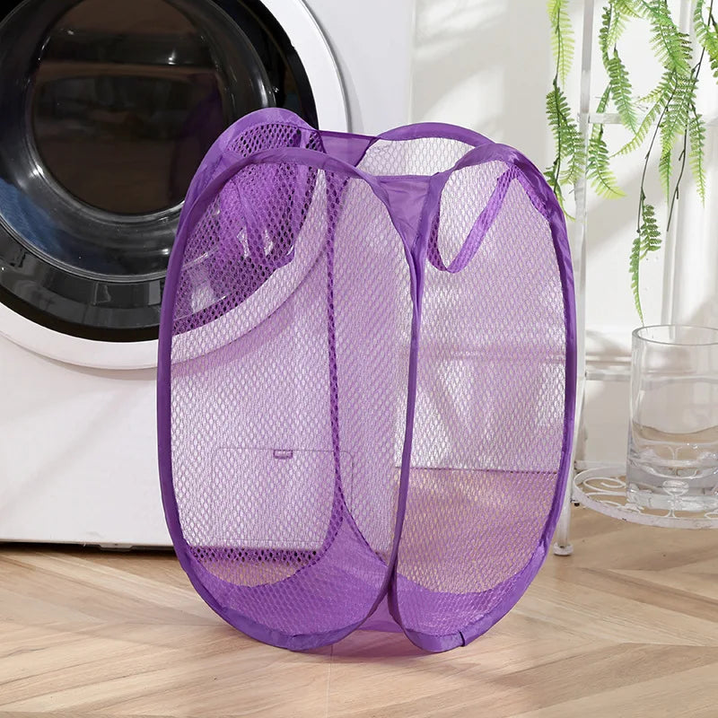 Foldable Hand-Held Laundry Basket Dirty Clothes Storage Grid Basket Household Organizer for Clothes Home Storage Toy Basket Peaceful Pleasures Health and Wellness PURPLE