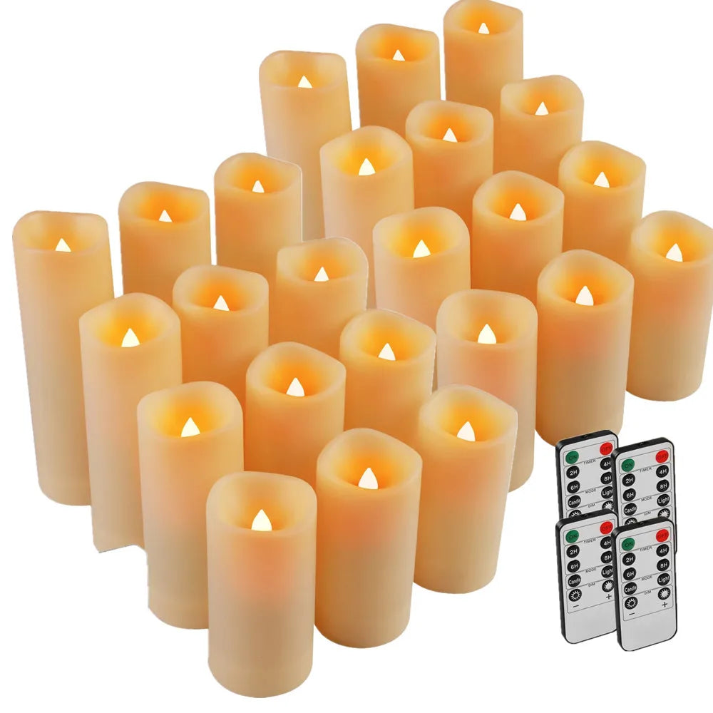 12/24pcs Pack Flameless LED Candles with remote controls and timers Outdoor Indoor Waterproof Battery Operated for Home/Wedding Peaceful Pleasures Health and Wellness 24pcs