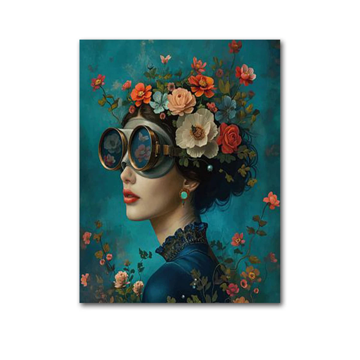 Nordic Boho Fashion Glasses Woman With Flowers Wall Art Canvas Painting Butterfly With Girl Portrait Poster Prints Mural Picture Peaceful Pleasures Health and Wellness QP10896-C 80x120cm No Frame