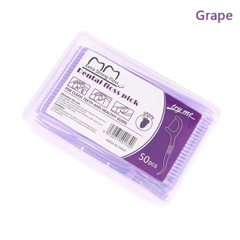 50 Sticks/Box Fruit Flavored Dental Floss Stick, With 4 Flavors To Choose From, Cleaning Tool For Gaps Between Teeth Peaceful Pleasures Health and Wellness Grape