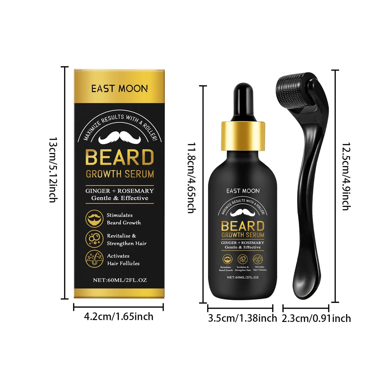 Men's Beard Thickening Oil + Roller – Collagen & Rosemary 60ml