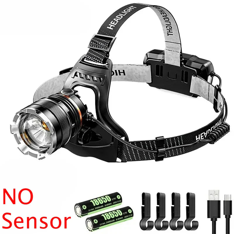 ZHIYU LED Headlamp Rechargeable | Zoom, Sensor, 2×18650