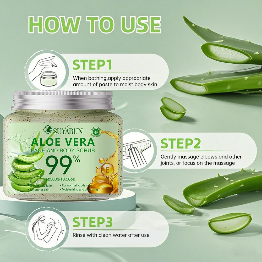 SUYARUN Aloe Vera Body Scrub Exfoliator - Natural Deep Cleansing, Hydrating for Sensitive Skin, Spa Quality Soft Smooth Skin. Peaceful Pleasures Health and Wellness