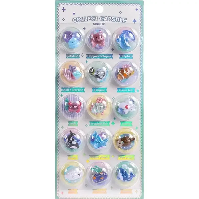 Creative 3D Capsule Embossed Crystal Sticker Kawaii 3D Relief Stickers Scrapbooking DIY Journal Cute Stationery School Sticker Peaceful Pleasures Health and Wellness 03