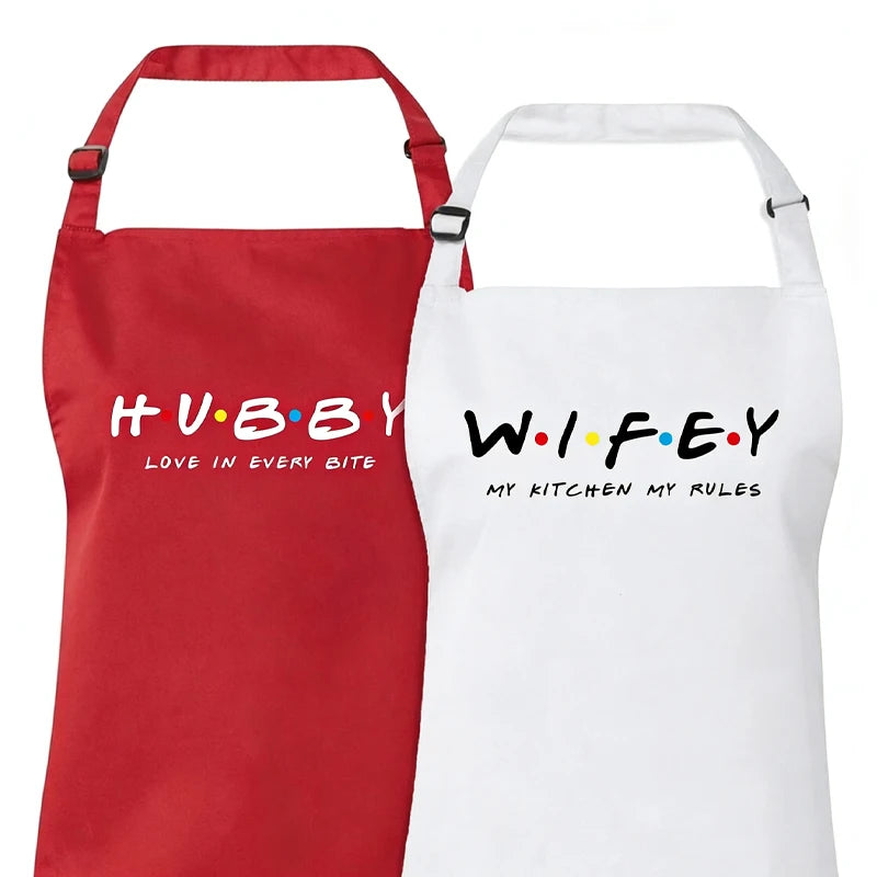 Hubby & Wifey Matching Couple Aprons – Valentine's Gift Set Matching Couple Aprons Peaceful Pleasures Health and Wellness B 2pcs