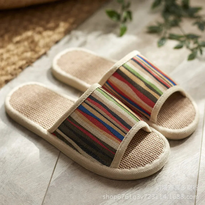 Men's Striped Linen Slippers | Non-Slip EVA Beach & Indoor
