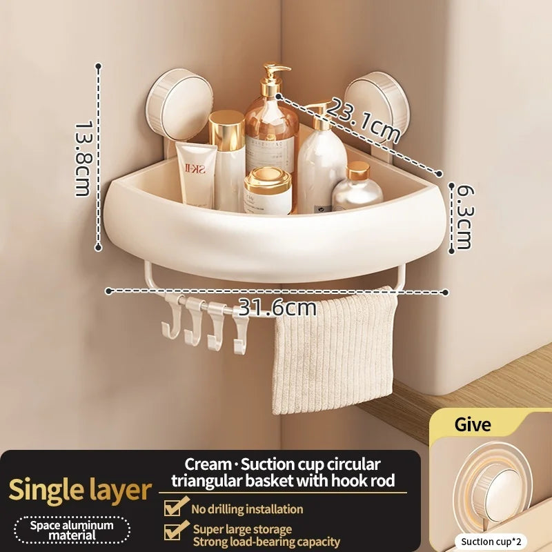 No-Drill Suction Cup Aluminum Bathroom Shelf Wall Organizer