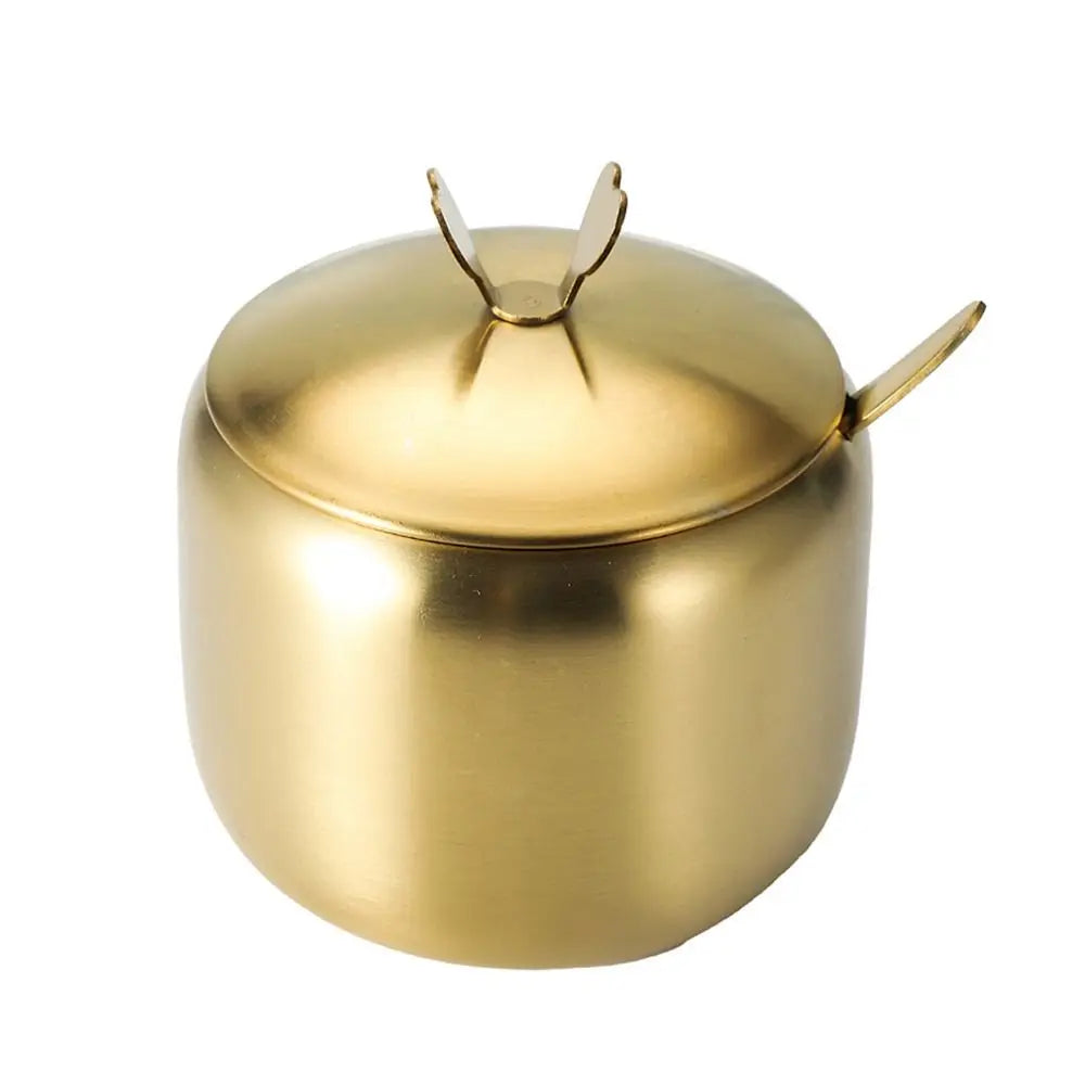 Stainless Steel Sugar Bowl with Lid & Spoon | Gold & Silver