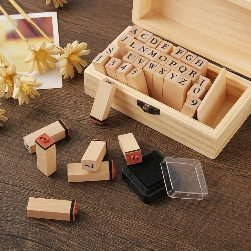36-Piece Wood Alphabet & Number Stamp Set | Kids Stationery Craft Stamp Set Peaceful Pleasures Health and Wellness A