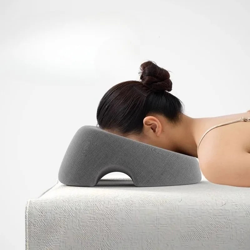 Ergonomics Lying Down Pillow Memory Foam Breathable Head Support Pillow Snap Body Massage Face Rest Pillow for Beauty Salon Peaceful Pleasures Health and Wellness GRAY
