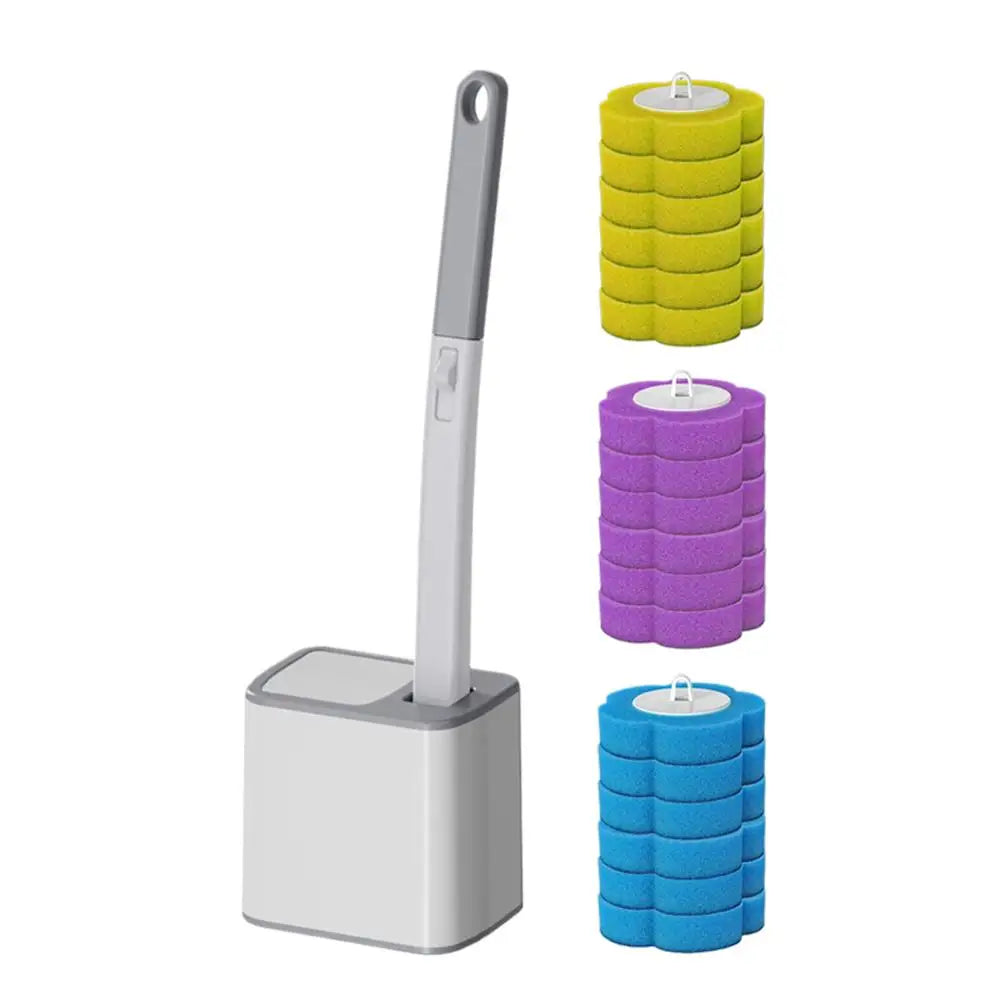 Integrated Toilet Brush Automatic Clamshell Clean Brush With Base Disposable Toilet Brush Set Lemon Lavender Cleansing Tablets Peaceful Pleasures Health and Wellness gray