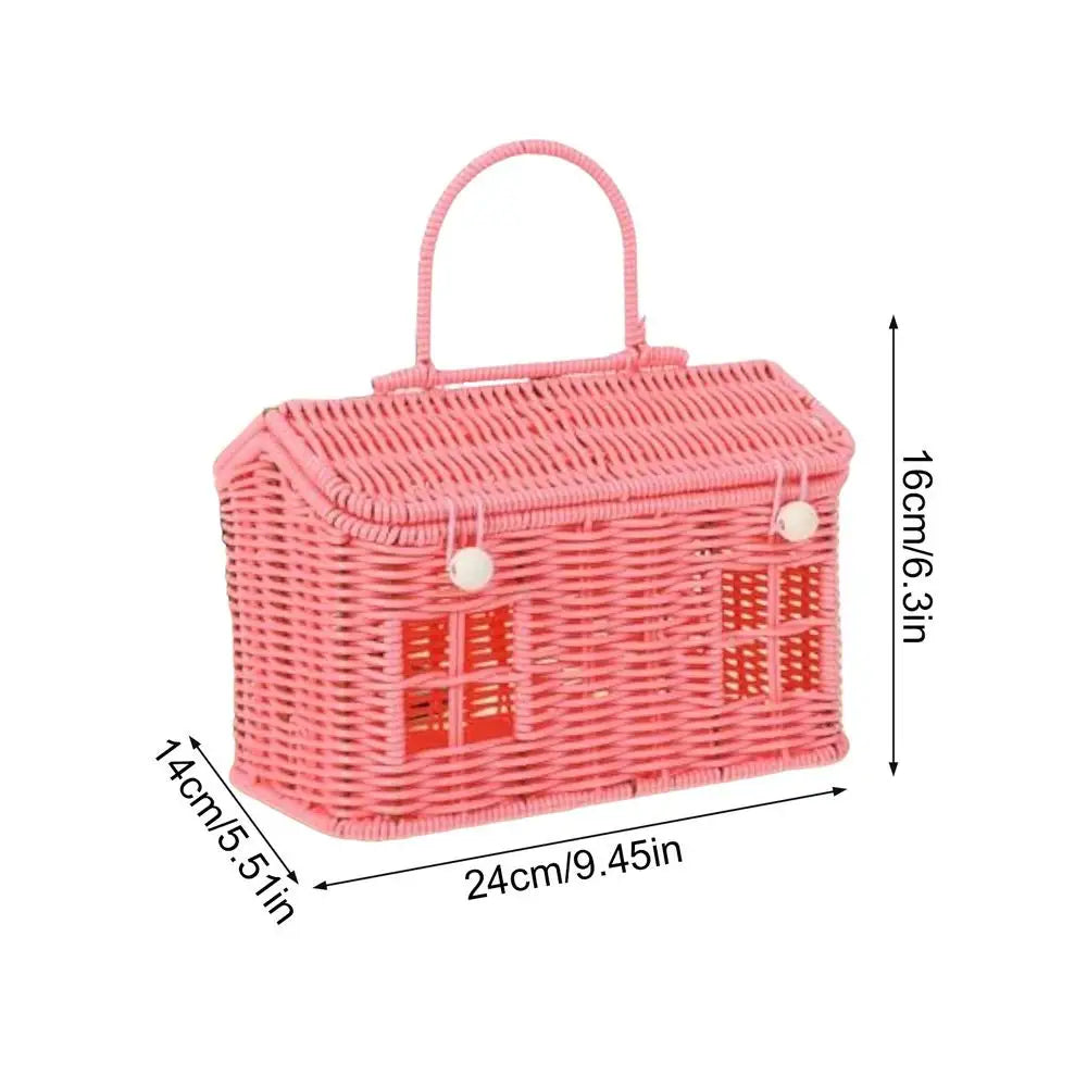 House-Shaped Wicker Storage Basket with Lid & Handle | Rattan Decorative Storage Basket Peaceful Pleasures Health and Wellness C