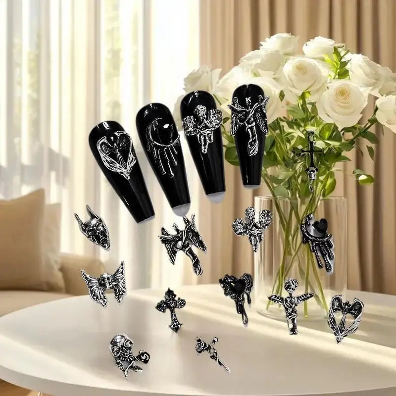 1.Y2K Inspired Vintage Cross Nail Art Charms in 12Grid Metal Décor Peaceful Pleasures Health and Wellness
