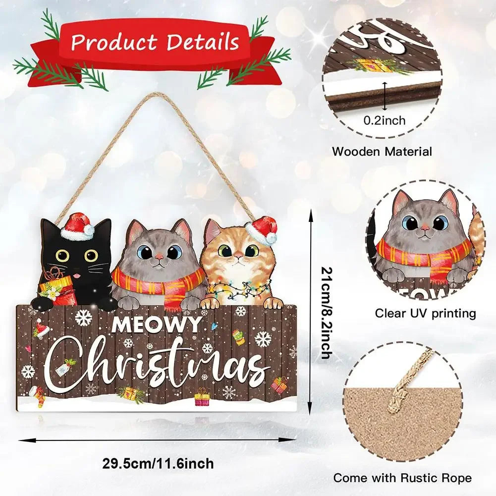 1Pcs Christmas Wooden Cute Cat Pendant Christmas Party Door Christmas Tree Decoration Bedroom Door Decoration Supplies Peaceful Pleasures Health and Wellness