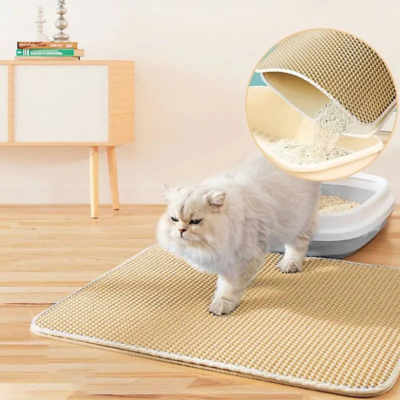 Pet Cat Litter Mat Waterproof Double Layer Cat Litter Trapping Pet Litter Box Mat Clean Pad Products For Cats Accessories Peaceful Pleasures Health and Wellness Khaki XS-30x30cm