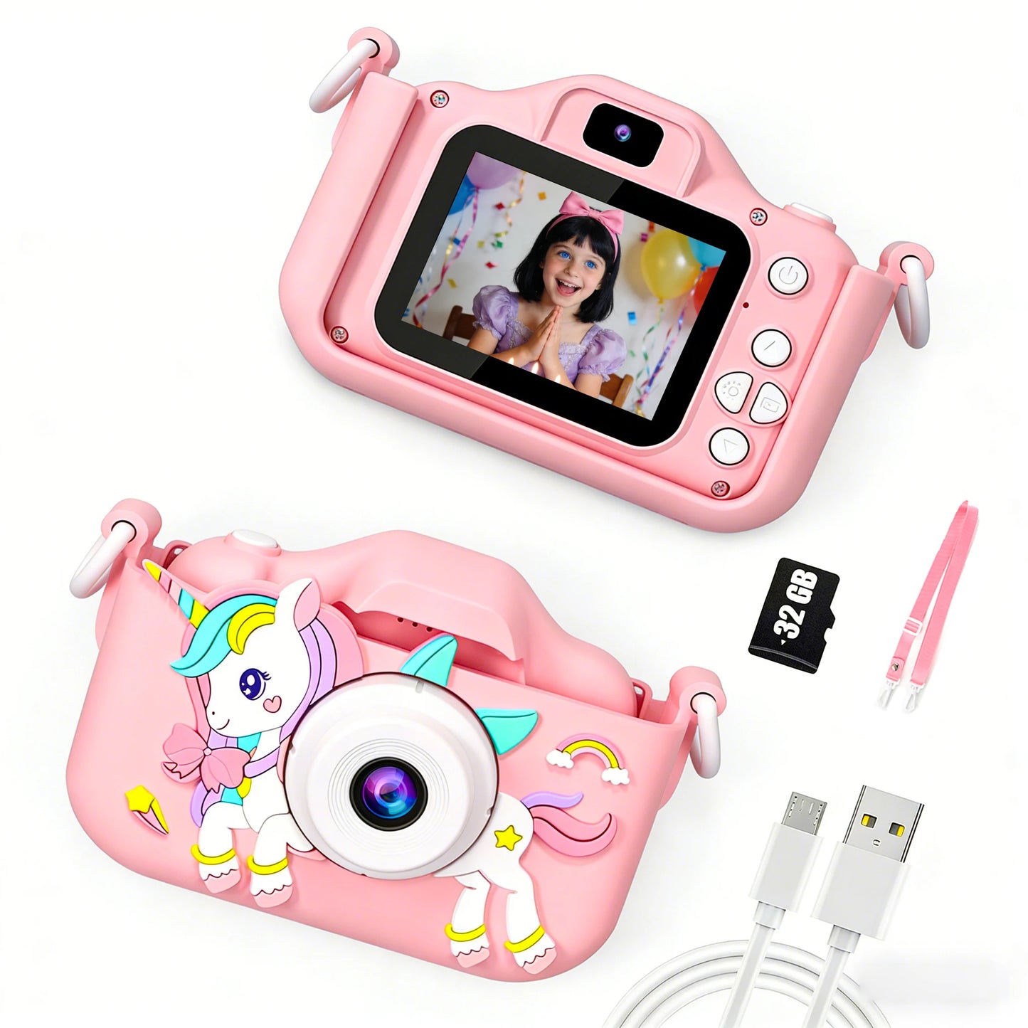 Kids Camera 1080P Video Mini Digital Camera Educational Toy Cameras With 32G Card Silicone Case for Girls Festival Birthday Gift Peaceful Pleasures Health and Wellness Pink01 32G Card