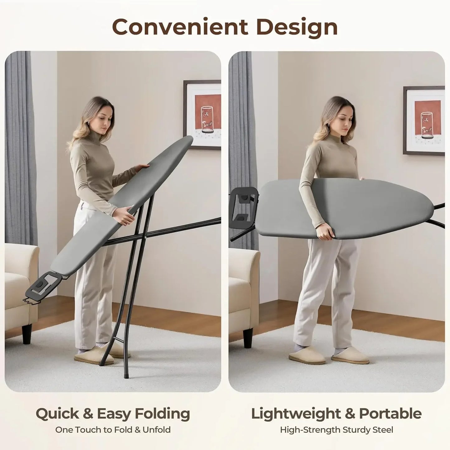 Foldable Ironing Board with 9 Adjustable Heights & Washable Cover Ironing Accessories Peaceful Pleasures Health and Wellness