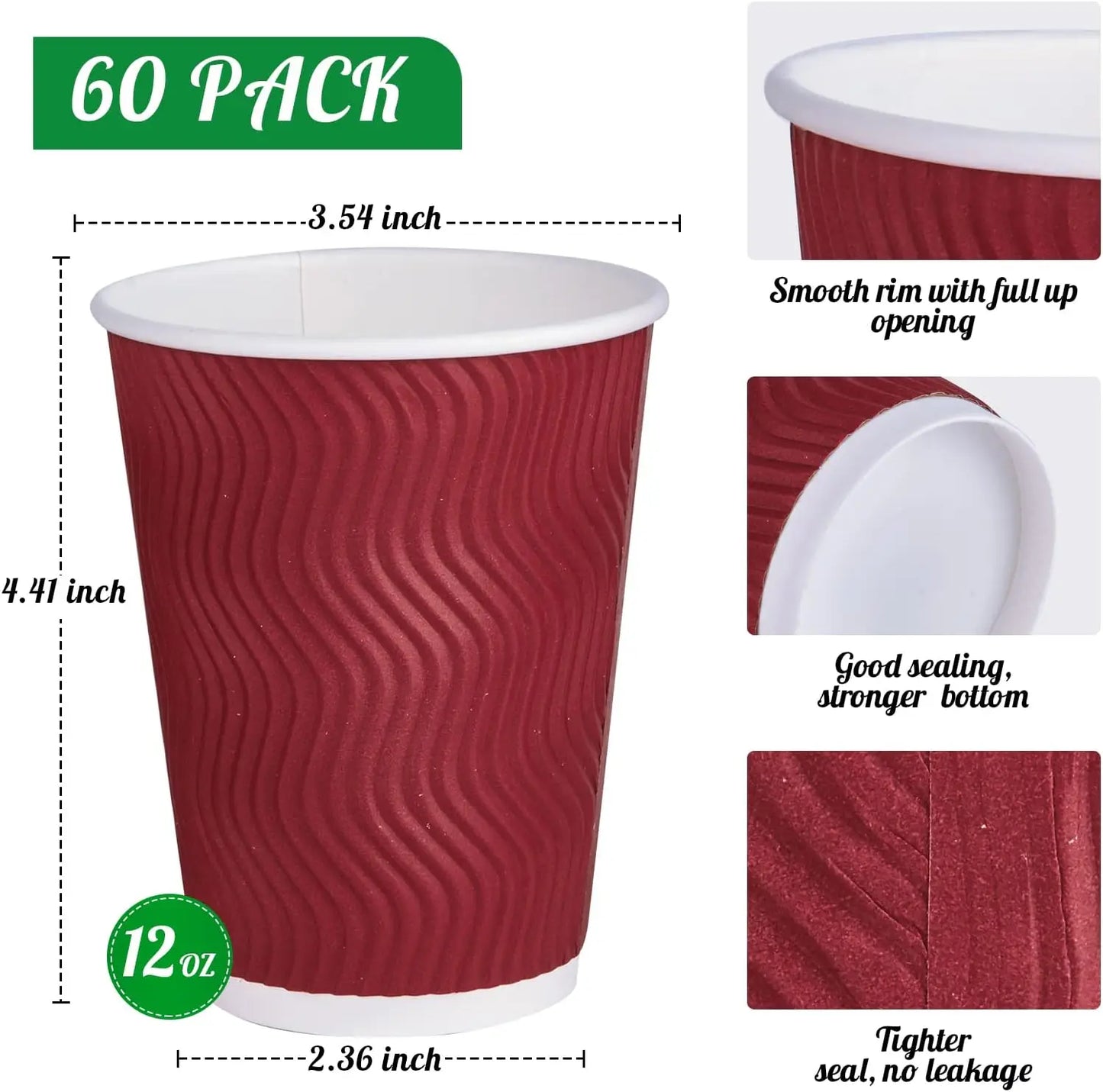 12 OZ Disposable Coffee Cups with Lids Insulated Corrugated Ripple Wall Cup for Hot Coffee or Tea Kraft Paper Cup To Go Coffee Peaceful Pleasures Health and Wellness 12OZ Cup 25pcs