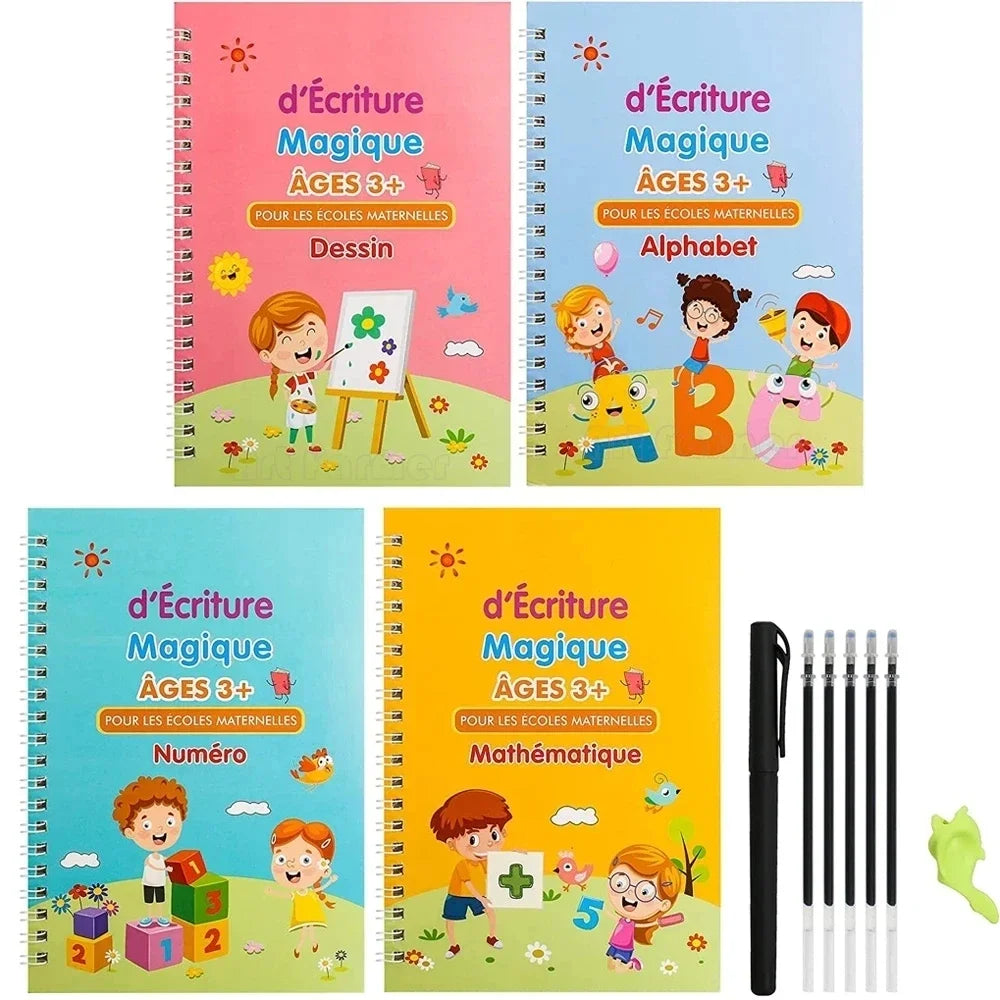 4 French Calligraphy Practice Sets Alphabet Number Workbook Beginner