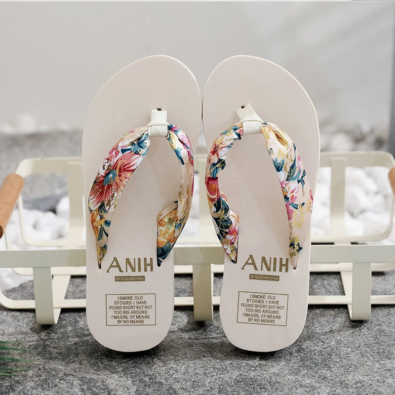 Women's Satin Print Flip-Flops | Non-Slip Summer Beach Sandals