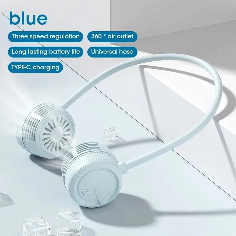 Bladeless Neck Fan Hands-Free Wearable 3-Speed 360° Adjustable Portable Rechargeable for Men Women Home Office Peaceful Pleasures Health and Wellness Blue