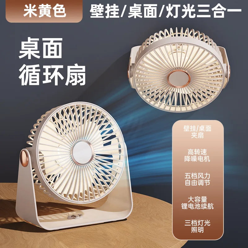 URGGU USB Rechargeable Circulator Fan with LED Night Light