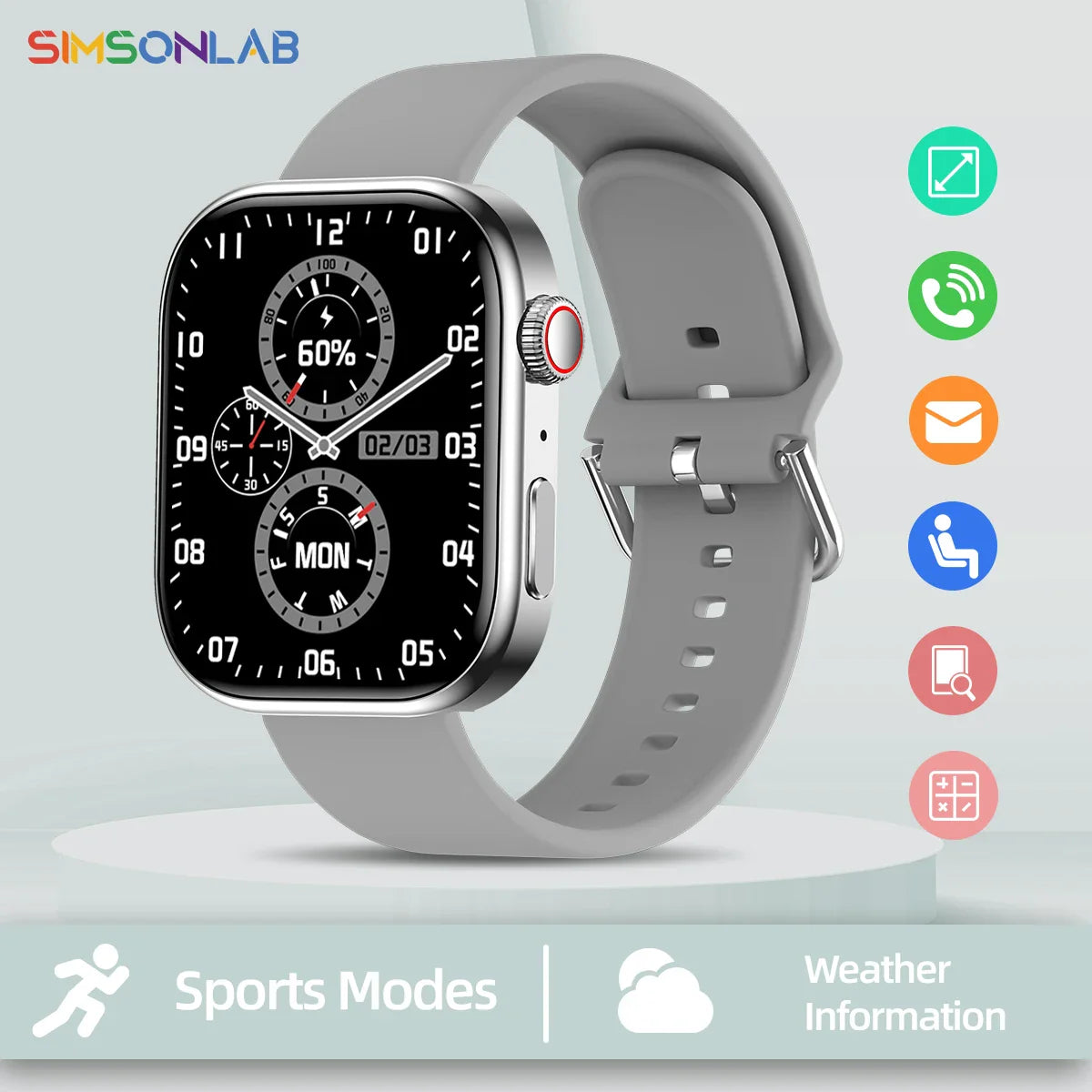 SIMSONLAB 2.01" Smart Watch – Bluetooth Call & Fitness Tracker