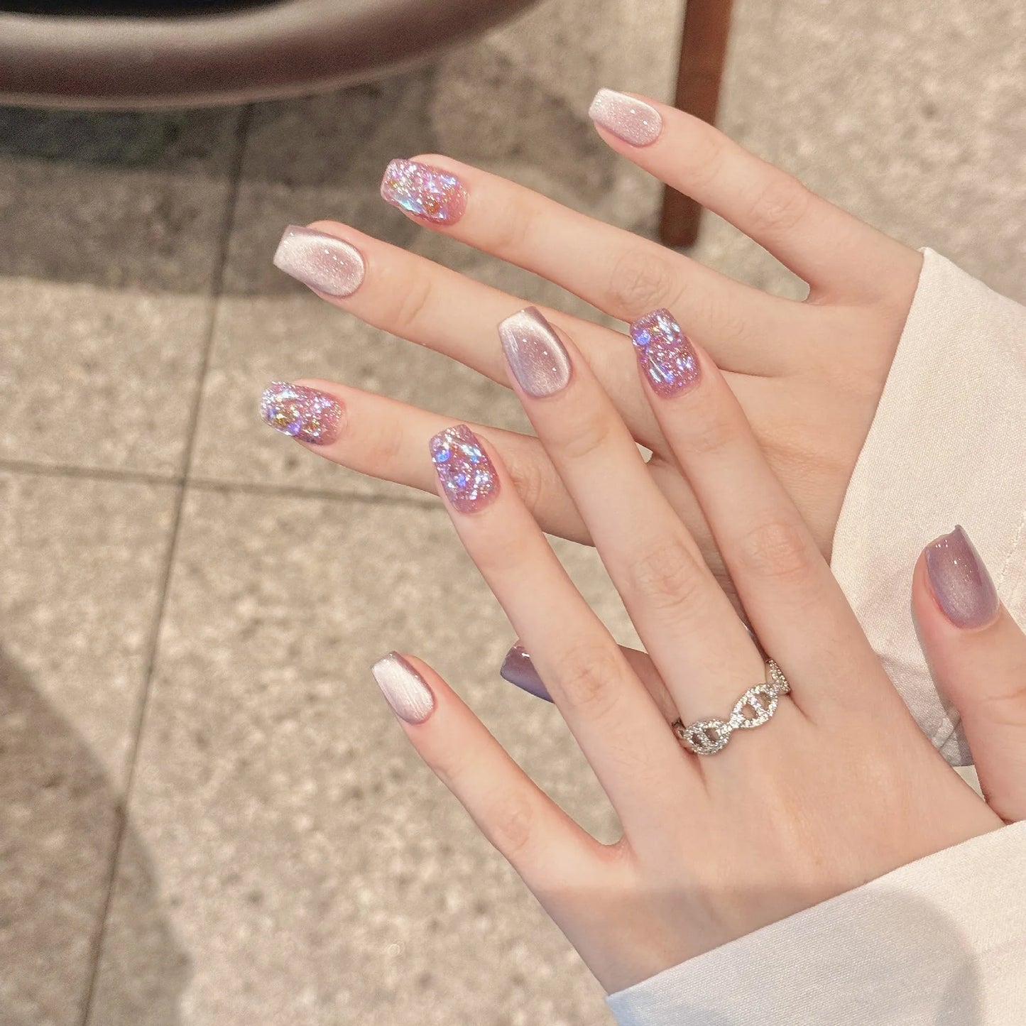 Handmade Press on Nails Ice Clear Blue Cat Eye Fake Nail Tips with Star Rhinestone Wearable Detachable Shiny Short False Nails Peaceful Pleasures Health and Wellness