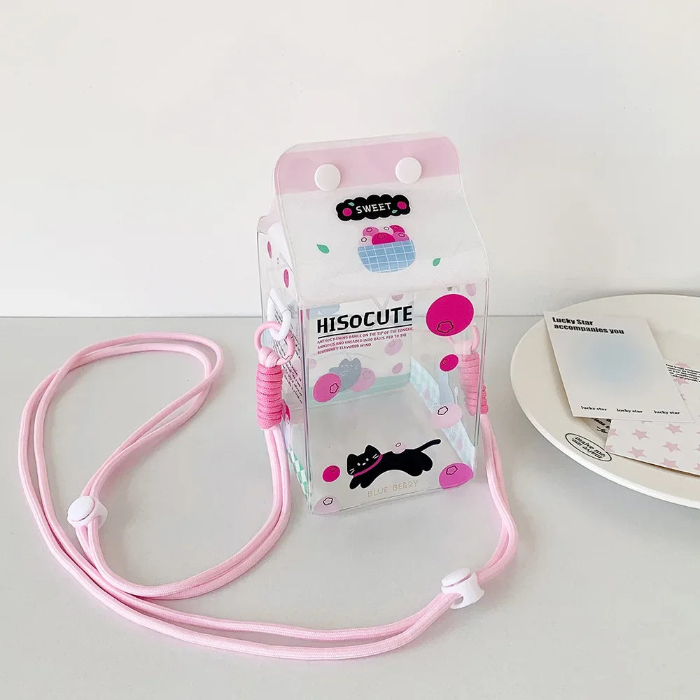 Transparent Strawberry Four-leaf Clover Cartoon Single-shoulder Bag Creative Cartoon Travel Sling Bag Badge Display Carrier Bags Peaceful Pleasures Health and Wellness Pink