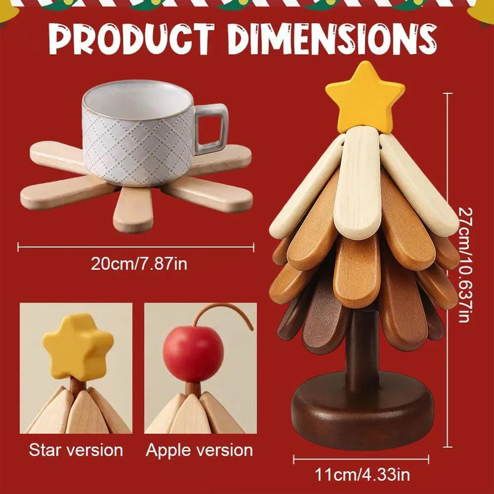 Wooden Tree Trivet Set | 4-Piece Foldable Non-Slip Hot Pot Holders Wooden Trivet Set Peaceful Pleasures Health and Wellness China Mainland 01