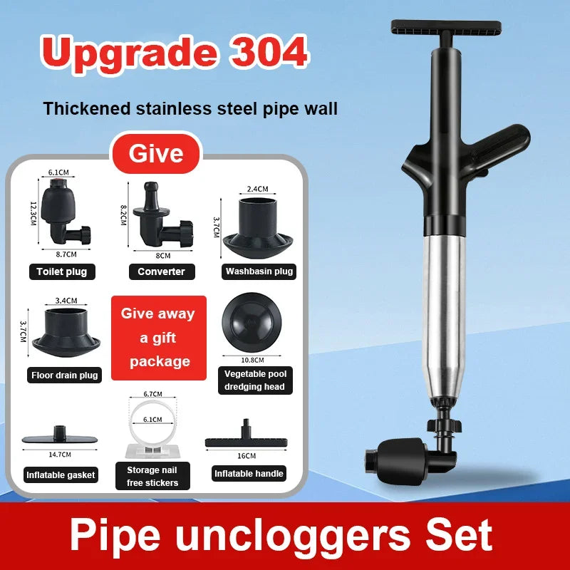 High Pressure Air Drain Blaster Bathroom Sink Sewer Drain Clog Remover Tools Stainless Steel Toilet Plunger Pipeline Unclogger Peaceful Pleasures Health and Wellness black