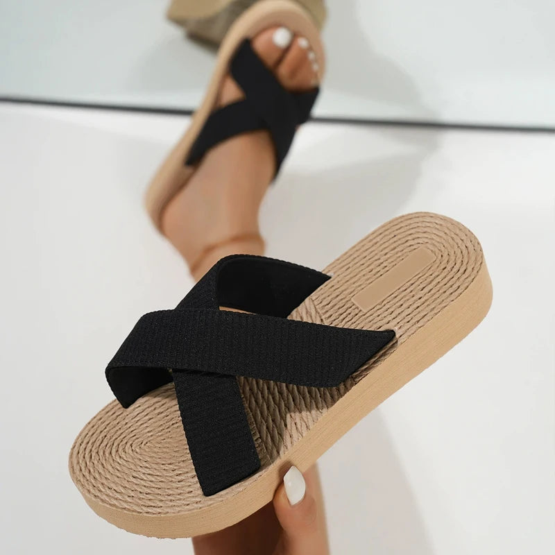 Women's Anti-Slip Hemp Slide Slippers | Soft EVA Sole Sandals