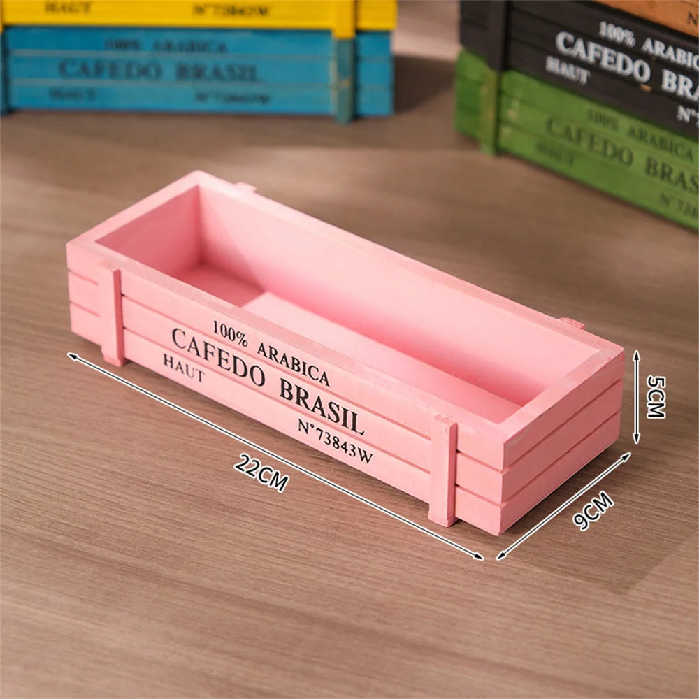 Retro Wooden Storage Box | Succulent Planter & Desk Organizer