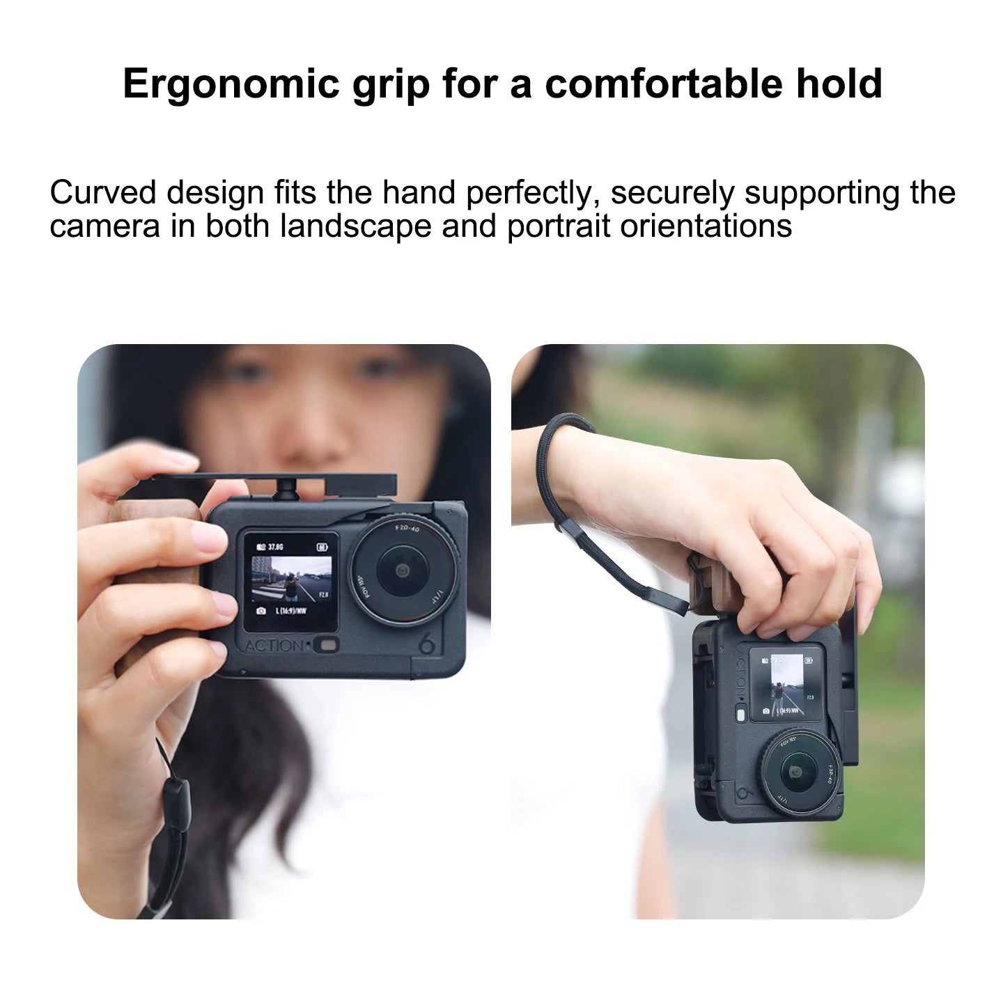 High-Quality Natural Wood Aluminum Cage Grip For DJI Action 6 Ergonomic See Saw Shutter Quick Release Base With Lanyard Peaceful Pleasures Health and Wellness