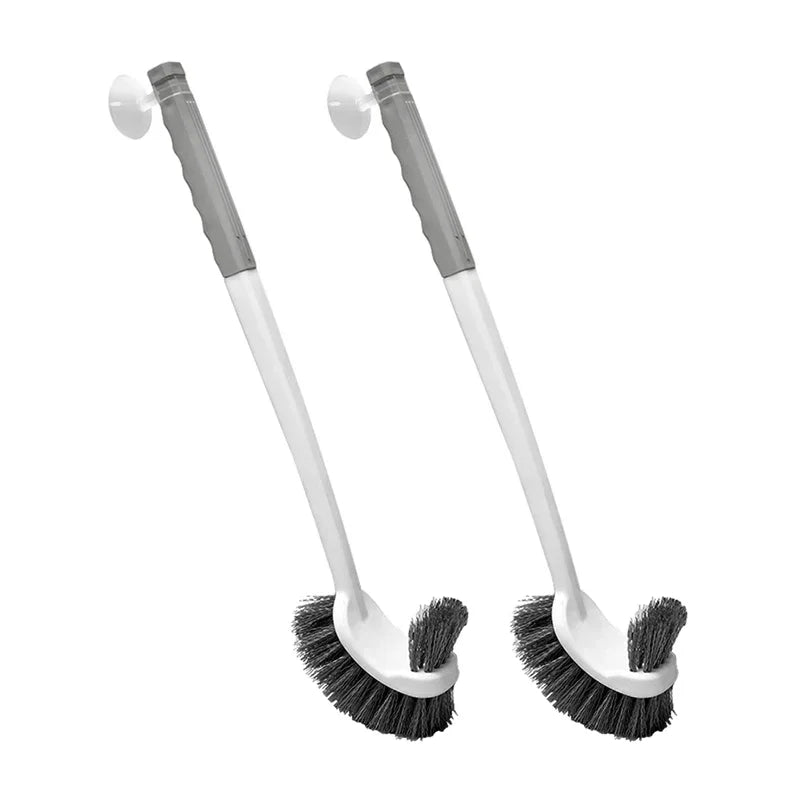 Long Handle Toilet Brush with Suction Cup, Double-Sided Elbow Design, No Dead Corners, Wall Mounted, for Squatting Sink Peaceful Pleasures Health and Wellness grey-2pcs
