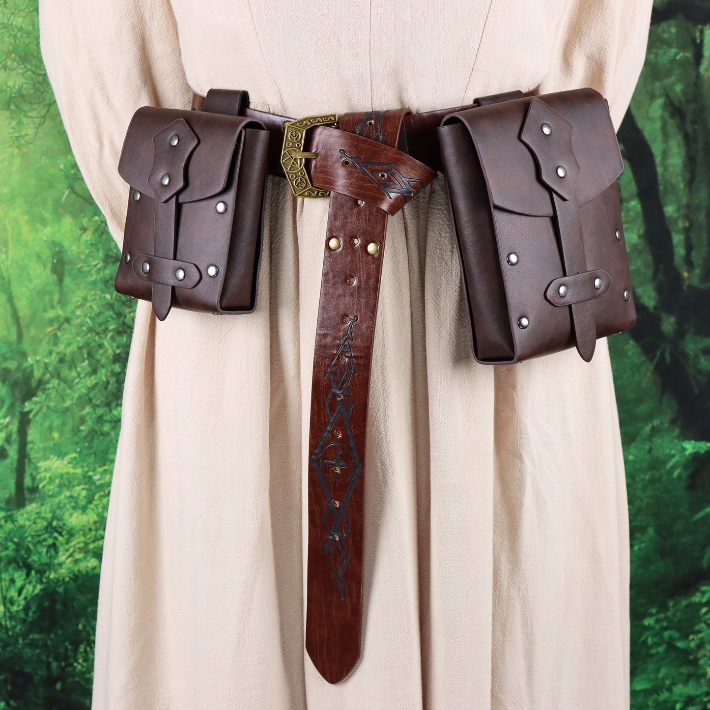 UYEE Larp Viking Knight Belt Retro Copper Coin Leather Waist Bag Role