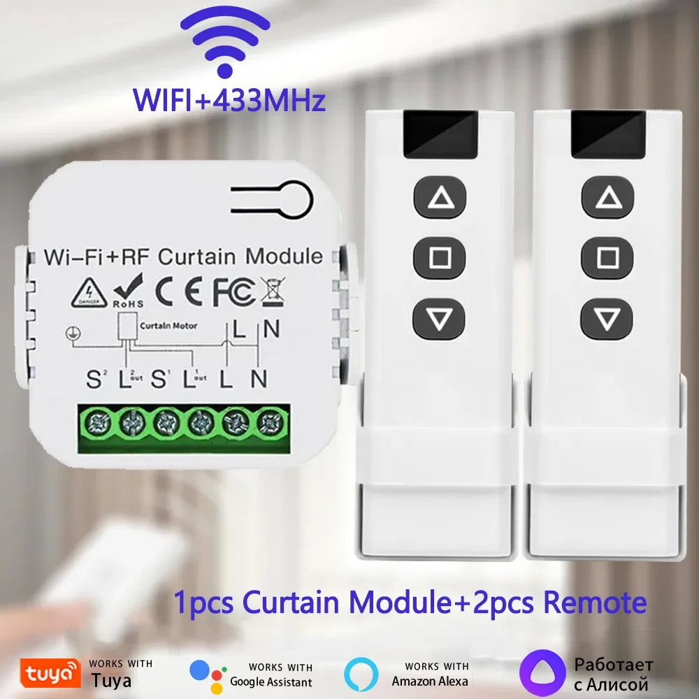 Tuya WiFi Smart Curtain Switch Breaker 433 Remote Control Roller Shades Blinds Door Controllers Smart Life For Alexa Google Home Peaceful Pleasures Health and Wellness 1Curtain 2Controller