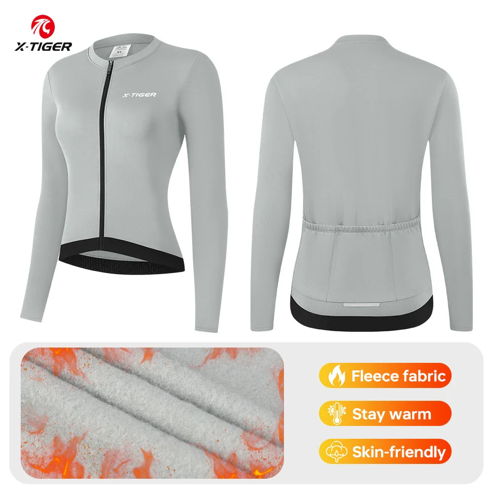 X-TIGER Women's Winter Cycling Jersey | Thermal Long Sleeve