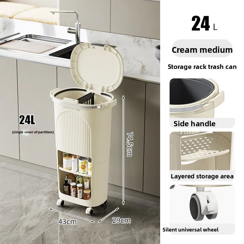 Double-Layer Large Capacity Japanese-Style Kitchen Trash Bin Dry-Waste Separation Organizer Rack Space-Saving Storage Solution Peaceful Pleasures Health and Wellness 2 Layer A