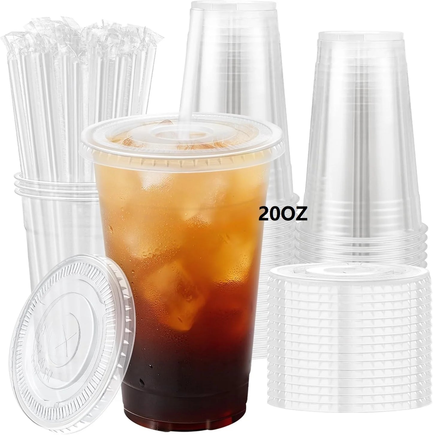 20 or 24oz Clear Plastic Cups with Lids and Straws Disposable Plastic Coffee Cups with Lids for Iced Coffee Cold Beverage Drinks Peaceful Pleasures Health and Wellness 20OZ 50pcs
