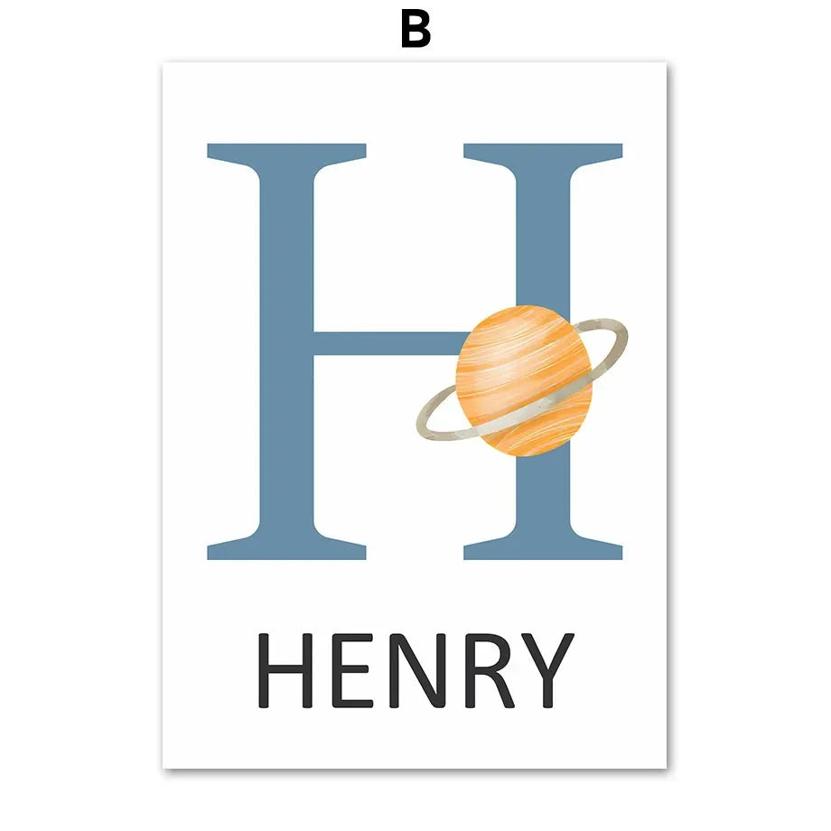 Rocket Astronauts Planet Outer Space Name Custom Wall Art Pictures Printed On Canvas Nordic Posters For Children's Room decora Peaceful Pleasures Health and Wellness DJ40278-03 30x40cm Unframed