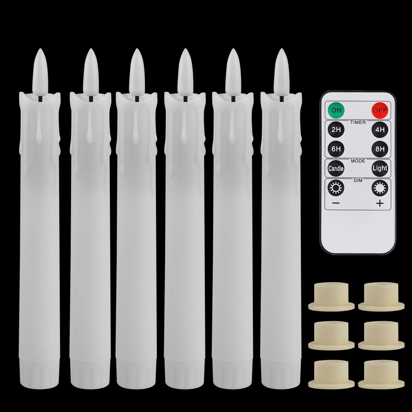 Pack of 6/12/24pc LED Flameless Flickering Taper Candles with Remote Ivory Candlesticks for Xmas Wedding Fireplace Decoration Peaceful Pleasures Health and Wellness white