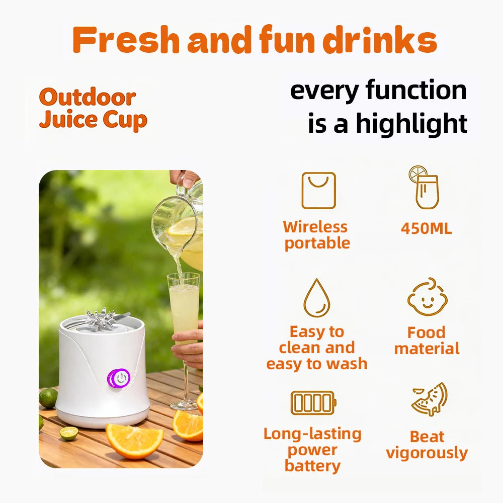 12 Blades Portable To-go Blender Cup Personal 450ml Smoothie Shake Maker Cup Juicer Drink Mixer Bottle Gym 304 Stainless Steel Peaceful Pleasures Health and Wellness