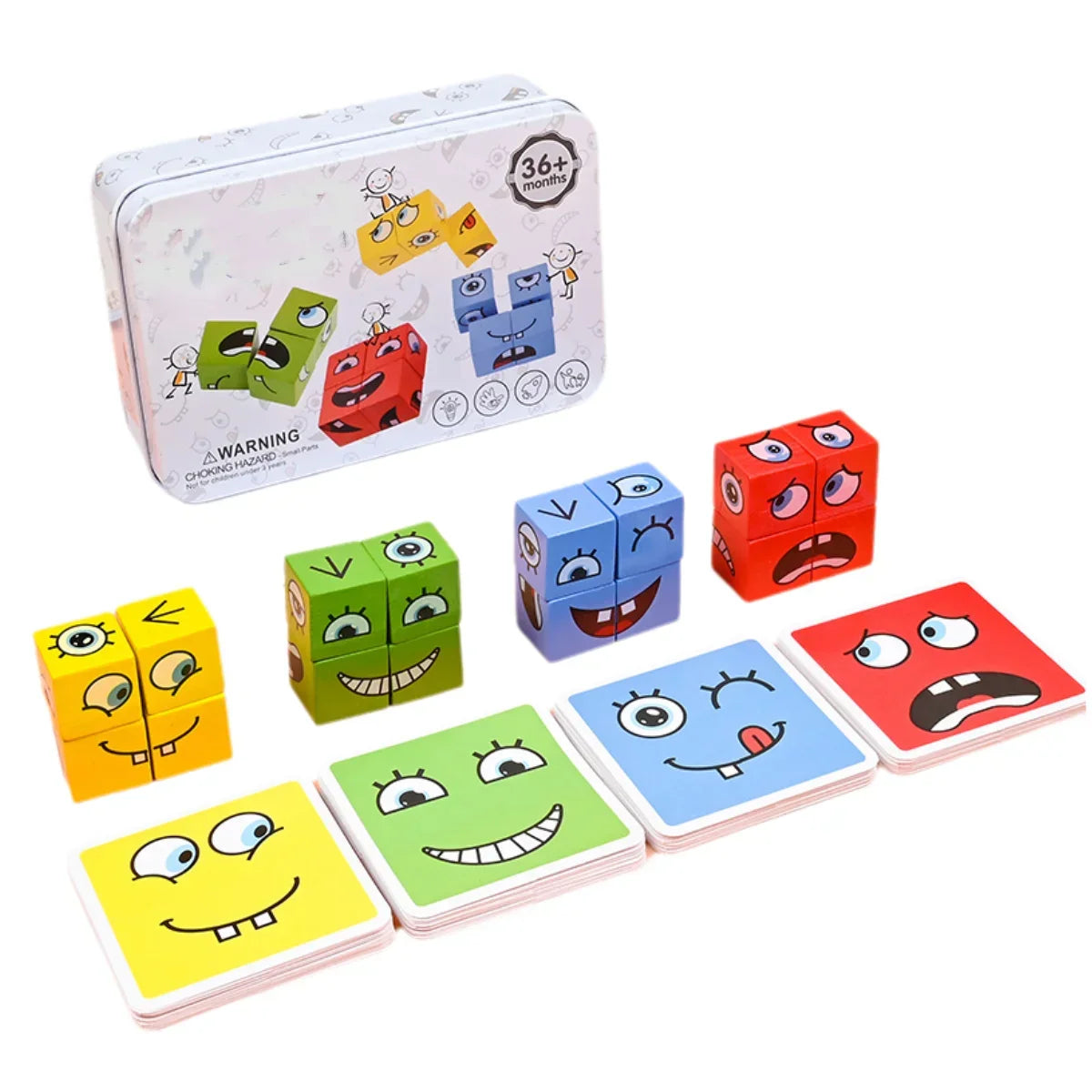 Kids Wooden Emotion Cube Puzzle Game | Montessori Toy Ages 3–12