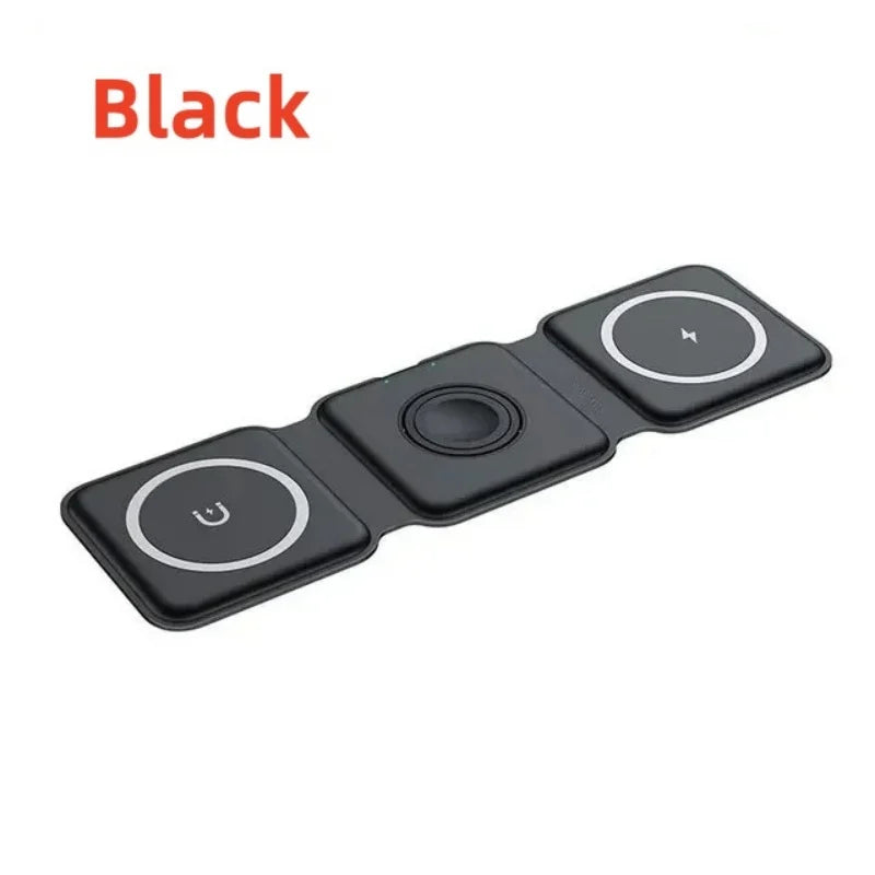 3-in-1 Foldable Magnetic Wireless Charger 15W Fast Charging Station for iPhone 16/15/14 Apple Watch AirPods Peaceful Pleasures Health and Wellness Black