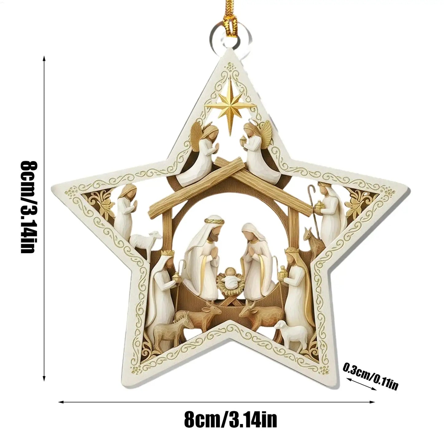 2D Acrylic Nativity Christmas Ornament | Birth of Jesus Pendant