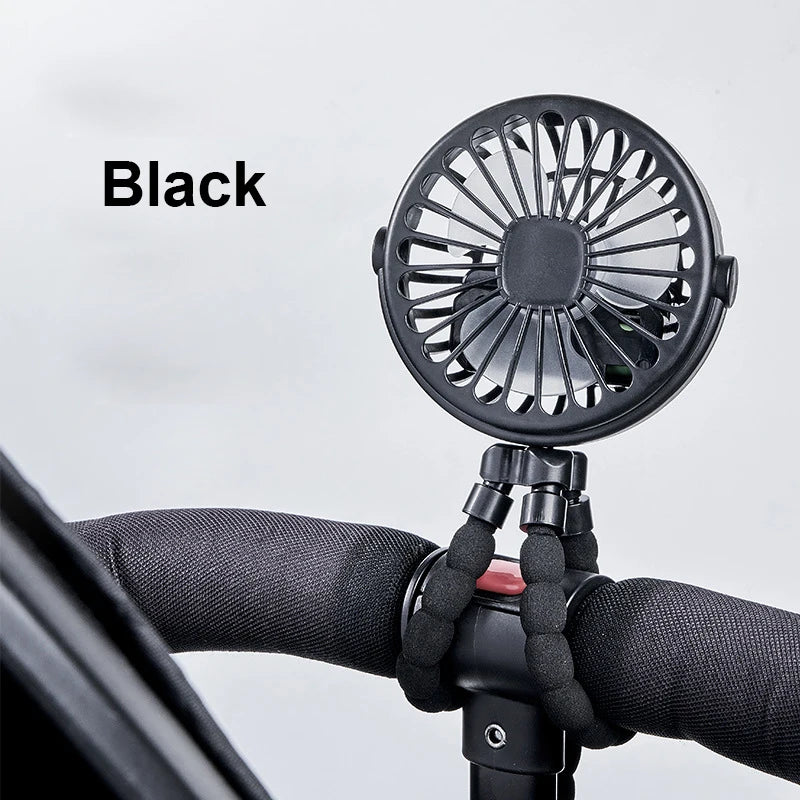 Baby Stroller Fan Portable Handheld 360° Rotate Flexible Adjustable Tripod Air Cooling Fan Rechargeable Baby Stroller Clip Fan Peaceful Pleasures Health and Wellness Black