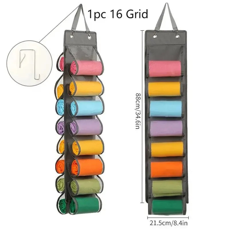 1PC Legging Storage Bag Storage Hanger Can Holds 16/26 Leggings or Shirts Jeans Compartment Storage Hanger Peaceful Pleasures Health and Wellness Gray-16 Grid