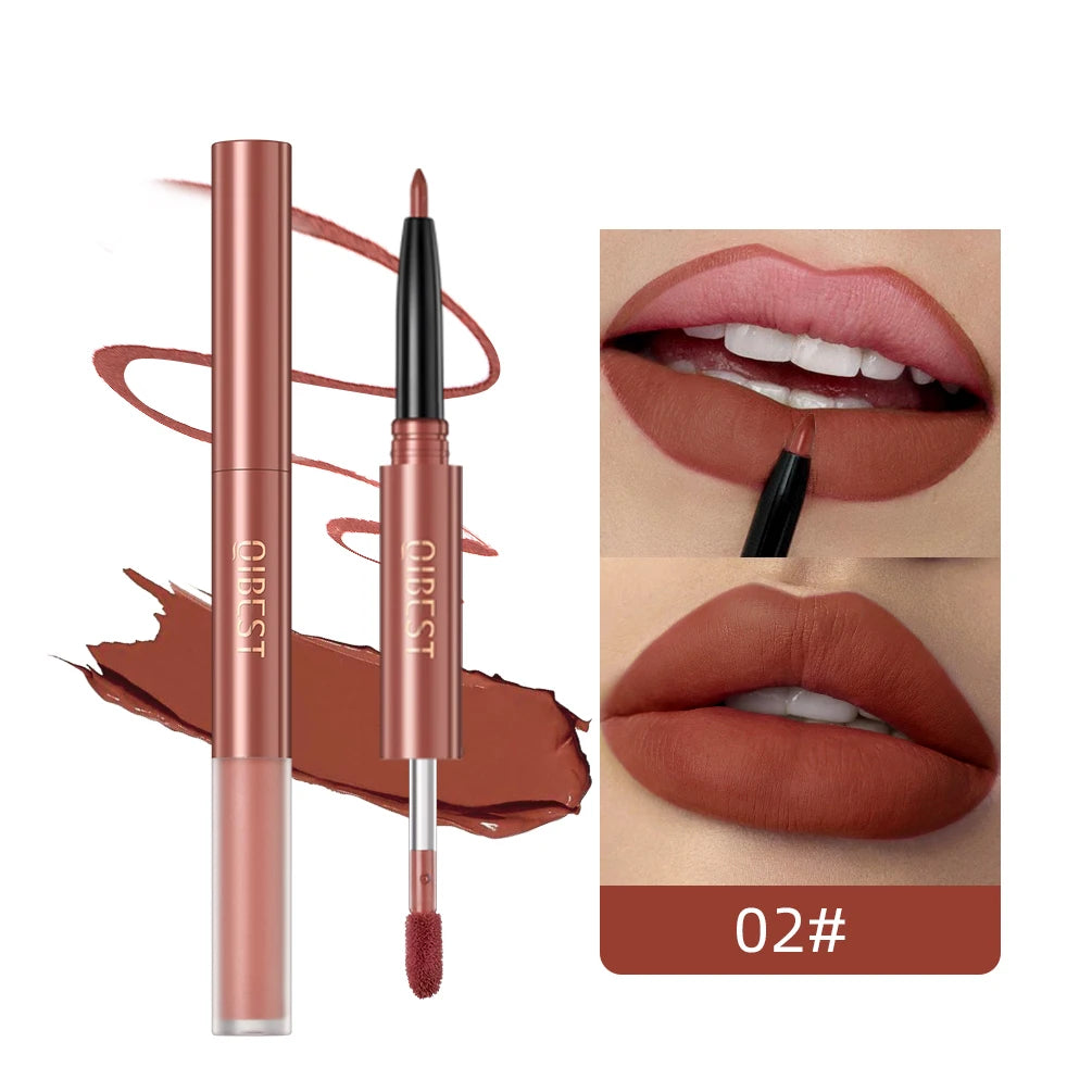 QIBEST 2 In 1 Matte Lipliner Lipstick Waterproof Long Lasting Liquid Lipstick Non-stick Cup Lip Glaze Makeup Lipgloss Cosmetics Peaceful Pleasures Health and Wellness 02