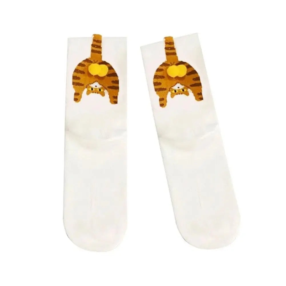 Funny Cat Egg Socks Fashion Cartoon Cotton Socks Soft Cozy Daily Wear Warm Socks 3D Cat Print Kawaii Knitting Socks Peaceful Pleasures Health and Wellness C One Size